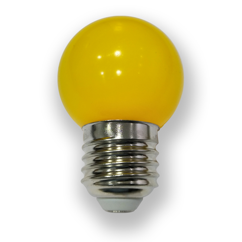 BOMBILLA ESFÉRICA LED 1W E27 - CHIP+DIFUSOR DE COLOR AMARILLO